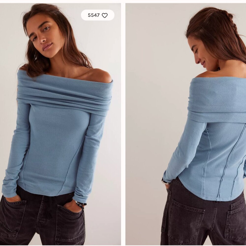 Free People We The Free Iris Layering Top Off-the-Shoulder Tan Sweater